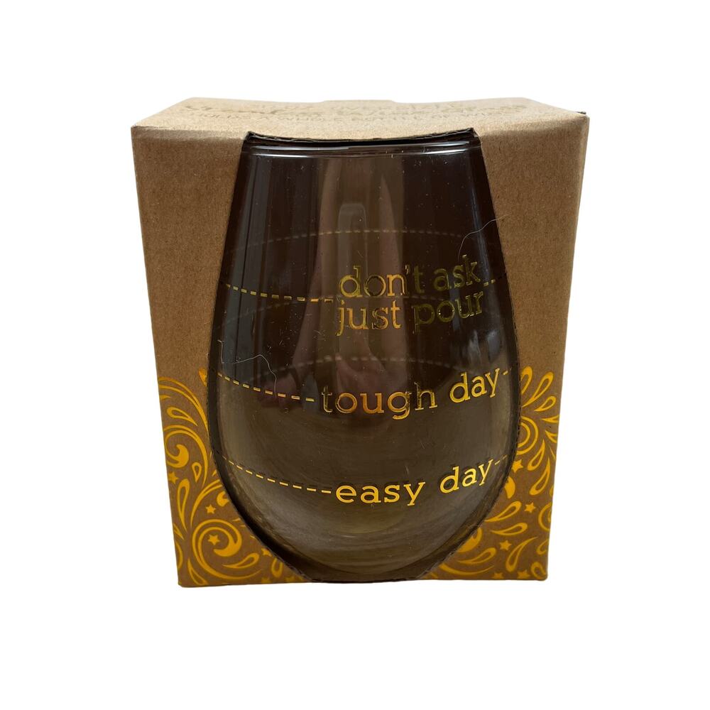 Tough Day Stemless Wine Glass With Gold Lettering - NWT